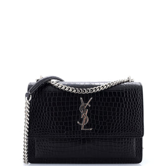 Saint Laurent Sunset Crossbody Bag Crocodile Embossed Leather Medium