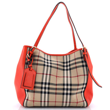 Burberry Canterbury Panels Tote Haymarket Coated Canvas and Leather Small