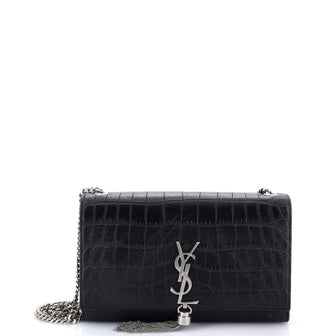 Saint Laurent Classic Monogram Tassel Crossbody Bag Crocodile Embossed Leather Medium