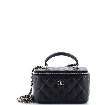 Chanel Classic Top Handle Vanity Case with Chain Quilted Lambskin Small