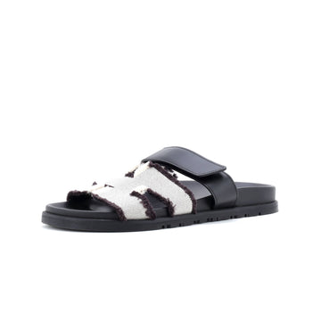 Hermes Women's Chypre Sandals Frayed Canvas with Leather