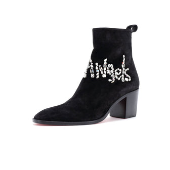 Christian Louboutin Women's Angels Heeled Ankle Boots Crystal Embellished Suede