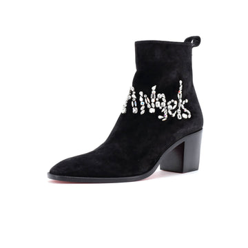 Christian Louboutin Women's Angels Heeled Ankle Boots Crystal Embellished Suede