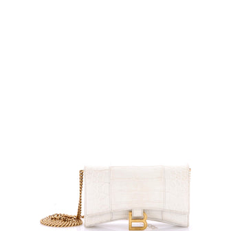 Balenciaga Hourglass Chain Wallet Crocodile Embossed Leather