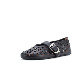 Alaia Women's Buckle Ballerina Flats Laser Cut Leather