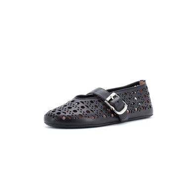 Alaia Women's Buckle Ballerina Flats Laser Cut Leather