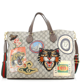 Gucci Courrier Convertible Soft Open Tote GG Coated Canvas with Applique Large