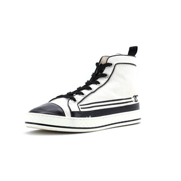 Chanel Women's CC Cap Toe High-Top Sneakers Canvas and Leather