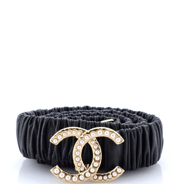Chanel CC Elastic Belt Leather with Metal and Faux Pearls