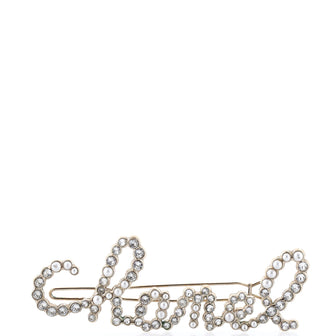 Chanel Swirling Logo Hair Clip Metal with Crystals and Faux Pearls