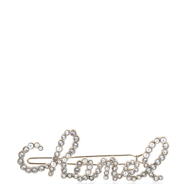 Chanel Swirling Logo Hair Clip Metal with Crystals and Faux Pearls