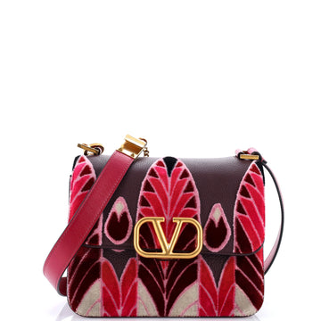 Valentino Garavani VSling Shoulder Bag Leather and Printed Velvet Small