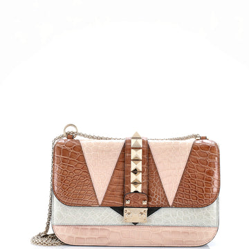 Valentino Garavani Glam Lock Shoulder Bag Colorblock Crocodile Medium