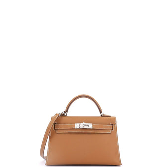 Hermes Kelly Mini II Bag Brown Epsom with Palladium Hardware 20