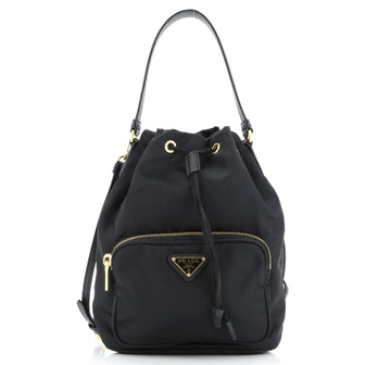 Prada Duet Drawstring Bucket Bag Tessuto Small