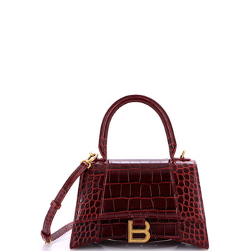 Balenciaga Hourglass Top Handle Bag Crocodile Embossed Leather Small