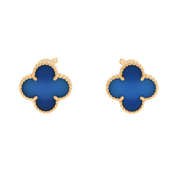 Van Cleef & Arpels Vintage Alhambra Earrings 18K Yellow Gold and Blue Agate