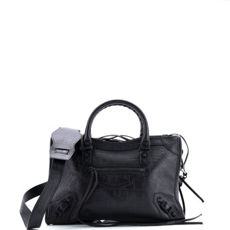 Balenciaga City Classic Studs Bag Crocodile Embossed Leather Small