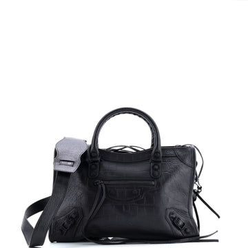 Balenciaga City Classic Studs Bag Crocodile Embossed Leather Small