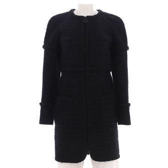 Chanel Women's Collarless Zip Up Long Coat Tweed