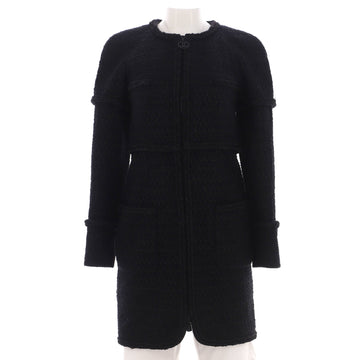 Chanel Women's Collarless Zip Up Long Coat Tweed