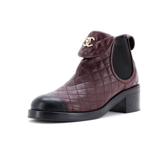 Chanel Women's CC Turnlock Cap Toe Ankle Boots Quilted Leather