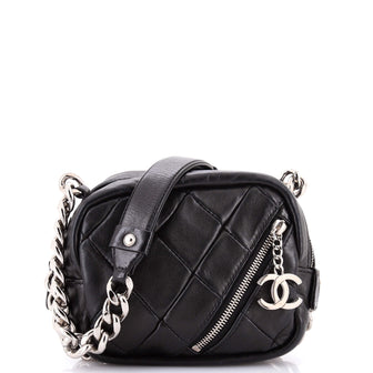 Chanel CC Front Zip Chain Around Camera Bag Quilted Lambskin Mini