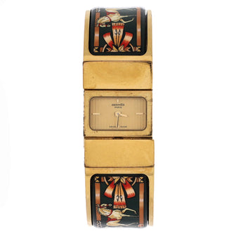 Hermes Loquet Quartz Watch Plated Metal and Printed Enamel 20
