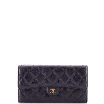 Chanel Trifold Classic Flap Wallet Quilted Caviar Long