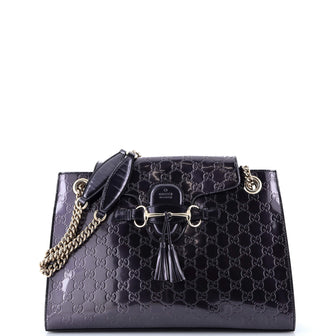 Gucci Emily Chain Flap Shoulder Bag Guccissima Patent Large
