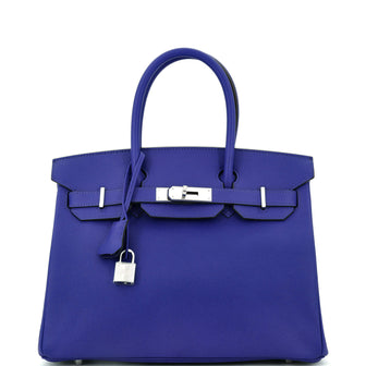 Hermes Birkin Handbag Blue Epsom with Palladium Hardware 30