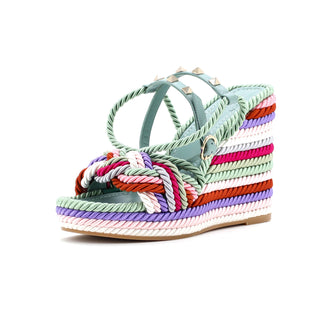 Valentino Garavani Women's Rockstud Torchon Espadrille Wedge Sandals Leather and Cord