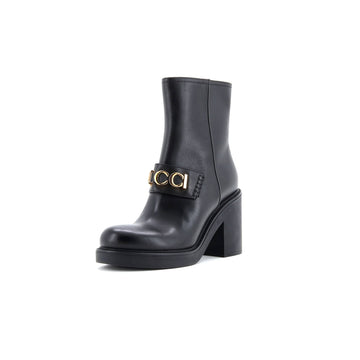 Gucci Women's Logo Heeled Ankle Boots Leather
