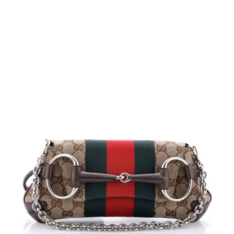 Gucci Horsebit NM Web Chain Clutch GG Canvas Small