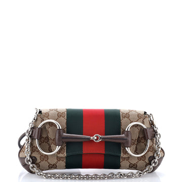 Gucci Horsebit NM Web Chain Clutch GG Canvas Small