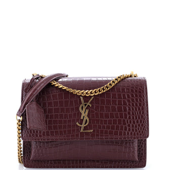 Saint Laurent Sunset Crossbody Bag Crocodile Embossed Leather Medium