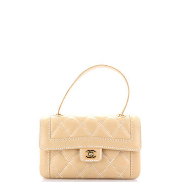Chanel Surpique Top Handle Flap Bag Quilted Leather Small