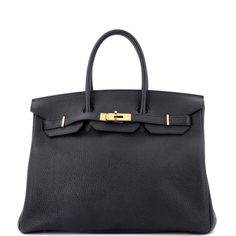 Hermes Birkin Handbag Black Togo with Gold Hardware 35
