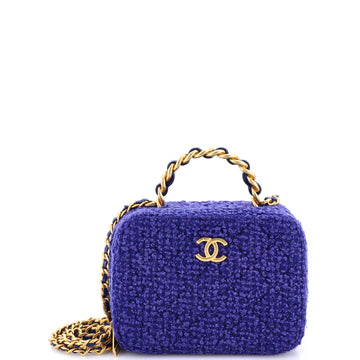 Chanel Woven Chain Top Handle Vanity Case Quilted Tweed Small