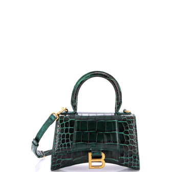 Balenciaga Hourglass Top Handle Bag Crocodile Embossed Leather XS