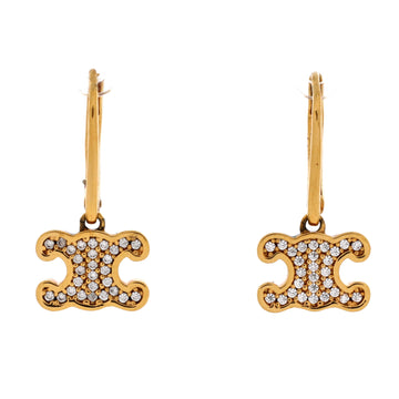 Celine Triomphe Drop Hoop Earrings Metal with Crystals