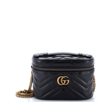 Gucci GG Marmont Top Handle Vanity Chain Bag Matelasse Leather Mini