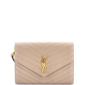 Saint Laurent Classic Monogram Envelope Wristlet Clutch Matelasse Chevron Leather