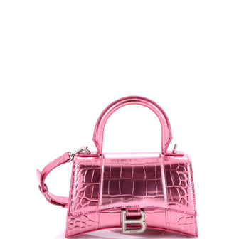 Balenciaga Hourglass Top Handle Bag Crocodile Embossed Leather XS