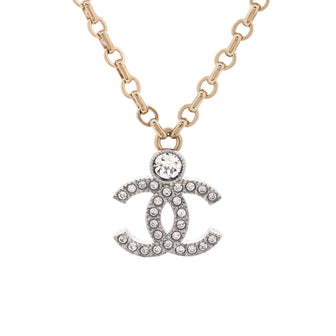 Chanel CC Chain Pendant Necklace Metal with Crystals