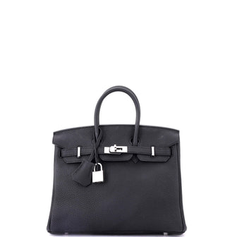 Hermes Birkin Handbag Black Togo with Palladium Hardware 25