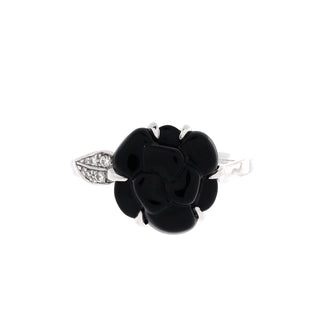 Chanel Camellia Sculpte Ring 18K White Gold with Onyx and Diamonds