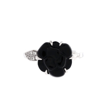 Chanel Camellia Sculpte Ring 18K White Gold with Onyx and Diamonds