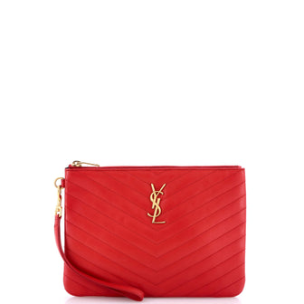 Saint Laurent Classic Monogram Wristlet Pouch Matelasse Chevron Leather Small