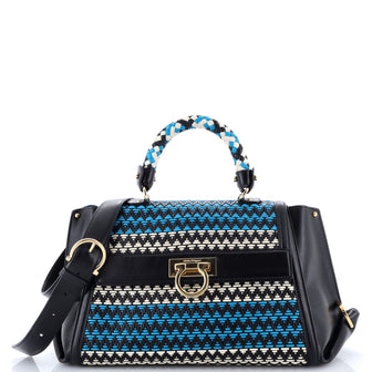 Salvatore Ferragamo Sofia Satchel Multicolor Woven Leather Medium